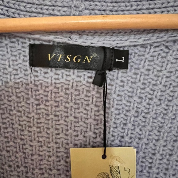 VTSGN Women's Chunky Open Cardigan with side pockets Sky Blue SZ L - Picture 2 of 6